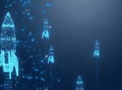 Abstract high-tech rocket silhouette representing the launch and digital growth of a new business website.